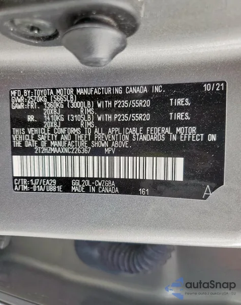 2022 Lexus Rx 350 z USA, uszkodzony, nr VIN 2T2HZMAAXNC226367